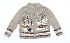 Croft & Barrow Womens Beige Christmas Fair Isle Cardigan M