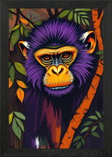 Purple Monkey Portrait Framed