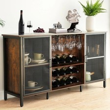 Wine Cabinet with Wine Rack & Goblet Holder, Coffee Bar Kitchen Cabinet