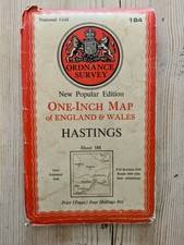 Vintage 1946 Ordinance Survey cloth map Of Hastings, Sussex And Kent Sheet 184