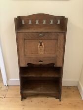 Arts and Crafts Solid Oak Bureau, Drop Front And Shelves