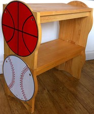 American Sports Theme Solid Oak Wooden Seat Bench Chair Book Shelves Basketball