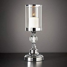 New Silver Chrome Metal & Glass Ring Candle Holder Hurricane Lamp Wedding Table