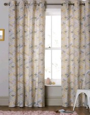 NEXT Ochre  Geo Blackout Lined Eyelet Curtains 135w 137D USED GOOD CONDITION .
