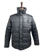 EMBLEMS Bomber Jacket Size Large 44 Black Satin OverCoat Quilted Pockets Mens