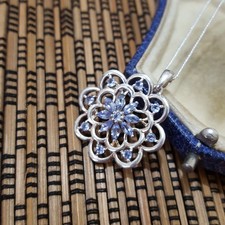 925 Sterling Silver Necklace, Genuine Tanzanite Gemstones Pendant, 18" Chain 