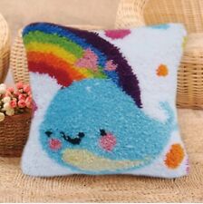Latch Hook Cushion 16x16” DIY Whale Rainbow Instructions Canvas Hook Wool Chart