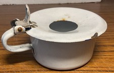 Vintage Enamel Spittoon Shaving Brush Dish Artists Brush Pot White & Hinged Lid