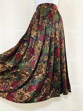 Vintage Skirt Floral Bohemian Boho Vlogger Long Floaty Pleated Satin Size 8 Folk