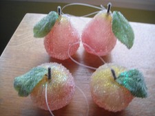 Unique Christmas Bubble Glass Frosted Apples And Pears Ornament Set of 4