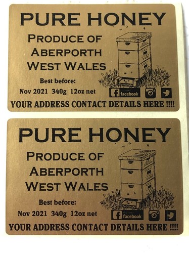 Honey jar labels gold - honey,