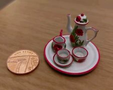 HTM England Hand Painted Metal Pewter Coffee Pot  Cup Sugar Bowl Jug Poppy Set 