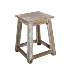 Vintage Whitewashed Teak Indian Stool Plant Stand Rustic 37x47cm
