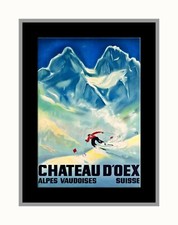CHATEAU  D'OEX Vacation Holiday  Ski Skiing  Travel  Poster Print Retro Wall Art