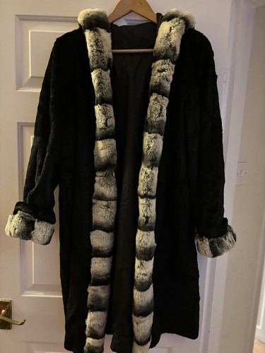 Real fur coat black white - fur,