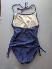American Apparel Vintage Y2K Swimsuit Navy Ruched Leg Halter Size S UK 6-8