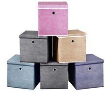 Foldable Fabric Storage Boxes with Lids Collapsible Cube Home Organiser Set of 3