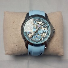 LIGE Skeleton Automatic Men's Watch Blue Silicone Tachymeter 30M Water Resistant