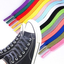 Flat Shoe Laces for Trainers or Boots Shoes 8mm Wide Black White or Colour Laces