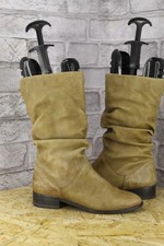 TAN LEATHER MID CALF PULL ON 80'S STYLE BOOTS SIZE 5 / 38 BY DUNE  USED CON