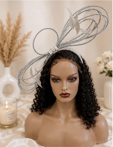 Silver fascinator hat wedding - hat,
