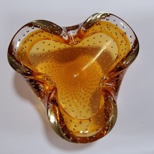 REALLY BEAUTIFUL Bullicante Glass Murano Dish 1960s. Amber. + glass sweets.