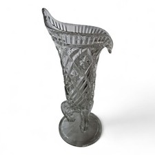 Vintage Pressed Glass Cornucopia Vase – Clear Cut Glass Trumpet Centerpiece