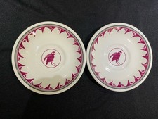 2 Saucers Pipestone stamped Ancient Mimbreno Indian Replica Sante Fe Dining Car
