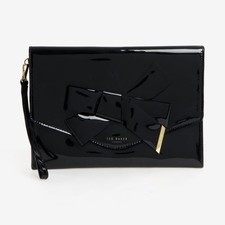 TED BAKER Black Knot Bow Envelope Pouch  BAG CLUTCH PATENT new GENUINE