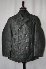 Vtg German grey heavy leather 3/4 coat jacket M revival U boat WW2