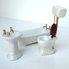 ? Doll House Furniture Bathroom White Bath Wash Basin And Toilet 1:12 Scale