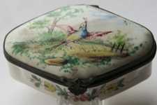 Antique French VEUVE PERRIN Diamond Table Snuff Trinket Box Exotic Bird