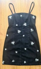 Topshop Moto Womens Ladies Black Denim Mini Summer Dress Zip UK Size 6