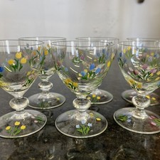 Set of 6 Vintage Hand Painted Cordial Glasses – Floral Enamel, 8cm, Mid-Century