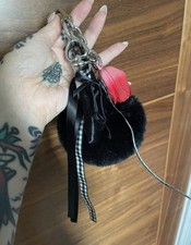Zara Oversized Bag Charm Key ring Pompom Ribbon Rose Black
