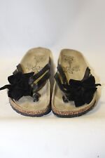 Black Flip Flops Manta-Ray Toe Posts Size 38 UK 5 Flower Ladies Summer Shoes