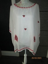 Ladies Next White/Red Embroidered Kaftan Top UK 10 VGC