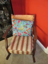 Antique small nursery solid wooden & leather rocking chair upholstered 27" high