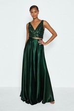 Dark Green Satin Maxi Skirt 14 By Coast Ball Full Glamorous Events Designer 