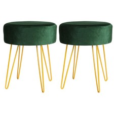 Round Velvet Footstool Ottoman