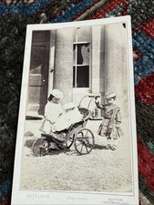 BICKERSTETH Children + Buggy  at CASTERTON HALL Kirkby Lonsdale 1870s CDV PHOTO