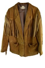 GENEL Brown Leather Tassel Jacket size 16 Womens Vintage Suede Casual Outdoors