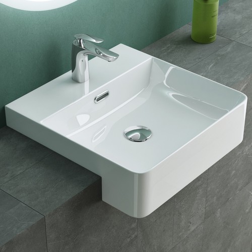 White semi recessed - white, bathroom