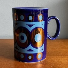 Vintage Staffordshire Pottery Blue And Gold Retro Coffee Mug