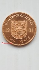 1981*UNC*BAILIWICK OF JERSEY THREE LIONS SYMBOL PROOF TWO PENCE 2P COIN