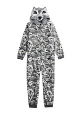 NWT Gray Wolf One Piece Jumpsuit Hooded Zip Up Pajamas Costume Boys Size 4/5