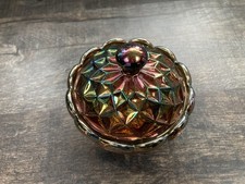 CARNIVAL GLASS ~ RARE BLUE EDA SVEA POWDER JAR ~