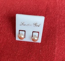 Vintage UNUSED NEW LONDON GIRL 6mm FRESHWATER Oyster PEARL SILVER STUD EARRINGS
