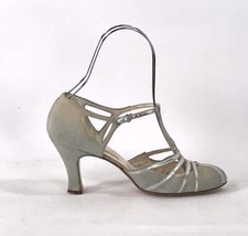 30s Evening Heels 20s T-Strap Flapper Shoes Vintage Silver Trim JoBo