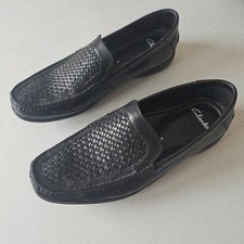 8 G Clarks men’s loafers formal shoes black weave woven smart
